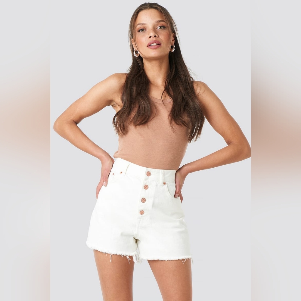 NA-KD High Waist Raw Hem Denim Shorts